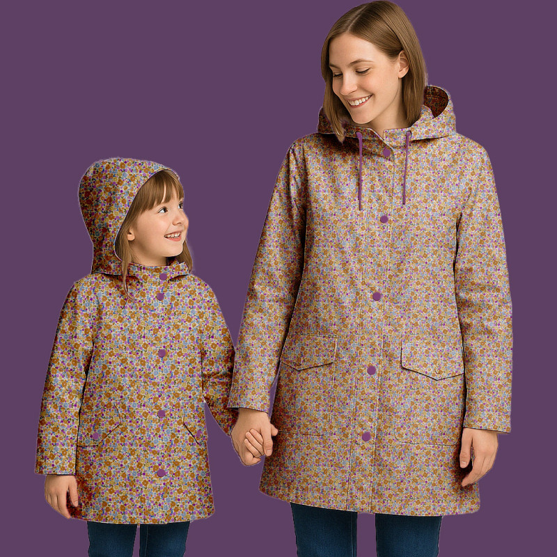 Printed Waterproof Fabric MIZET2 Ecru / Violet
